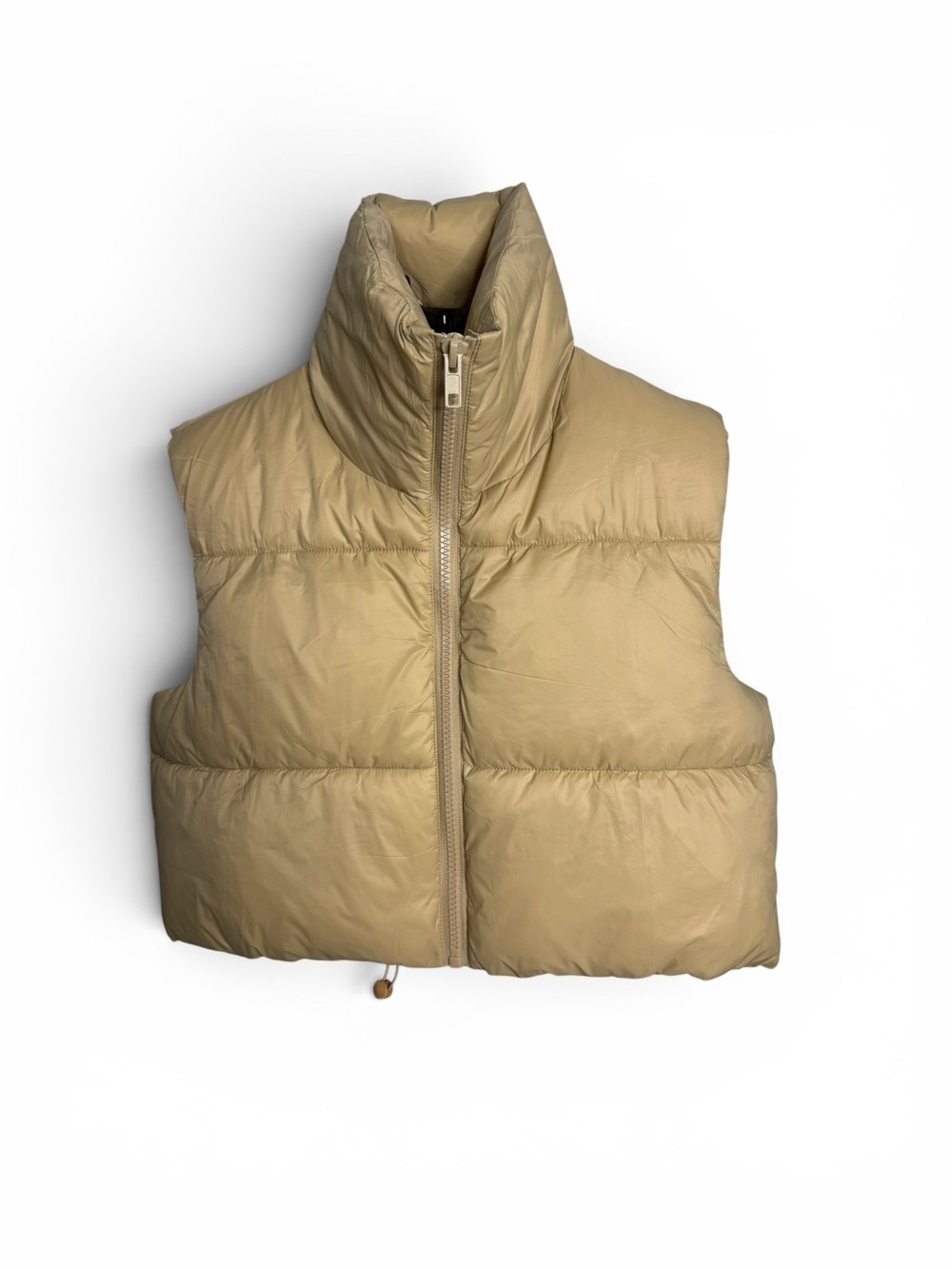 NWT Beige Oversized Puffer Vest High Neck Zip Up Quilted Sleeveless Jacket L - Picture 2 of 8